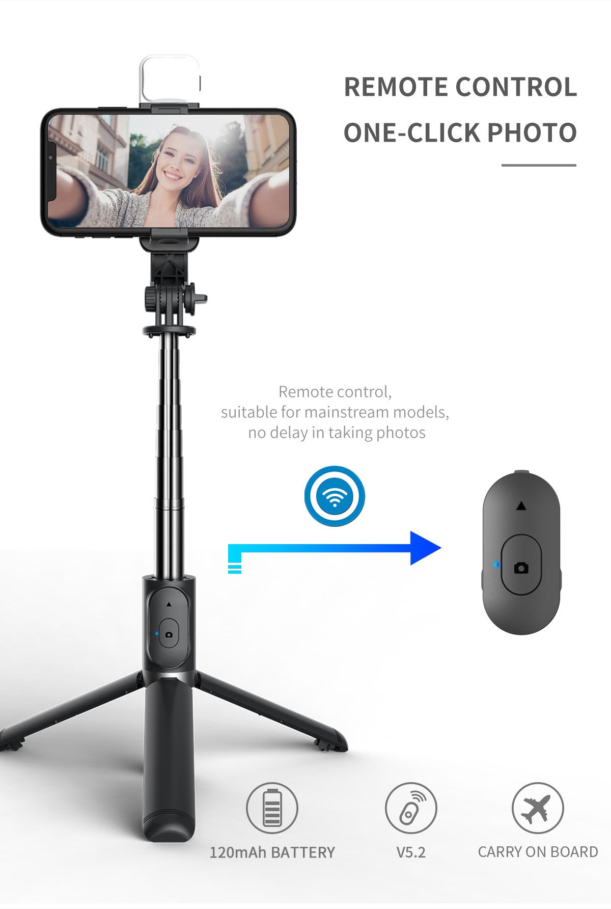 LED Selfie Stick Tripod With Bluetooth Remote